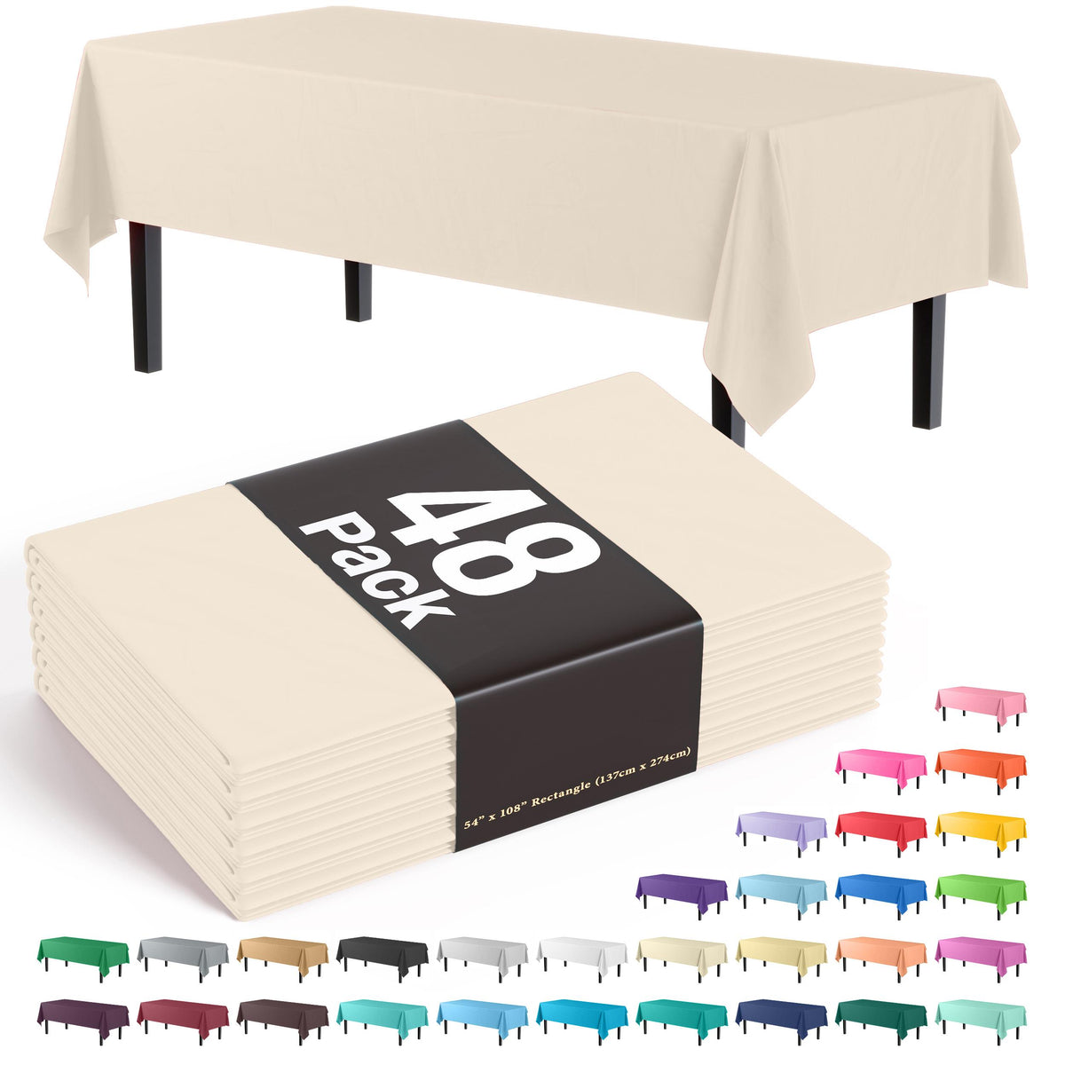 Ivory Plastic Table Covers | 48 Count