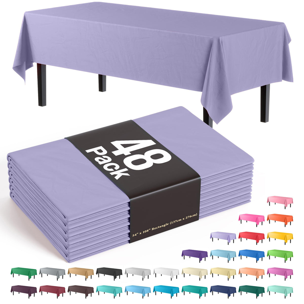 Lavender Plastic Table Covers | 48 Count