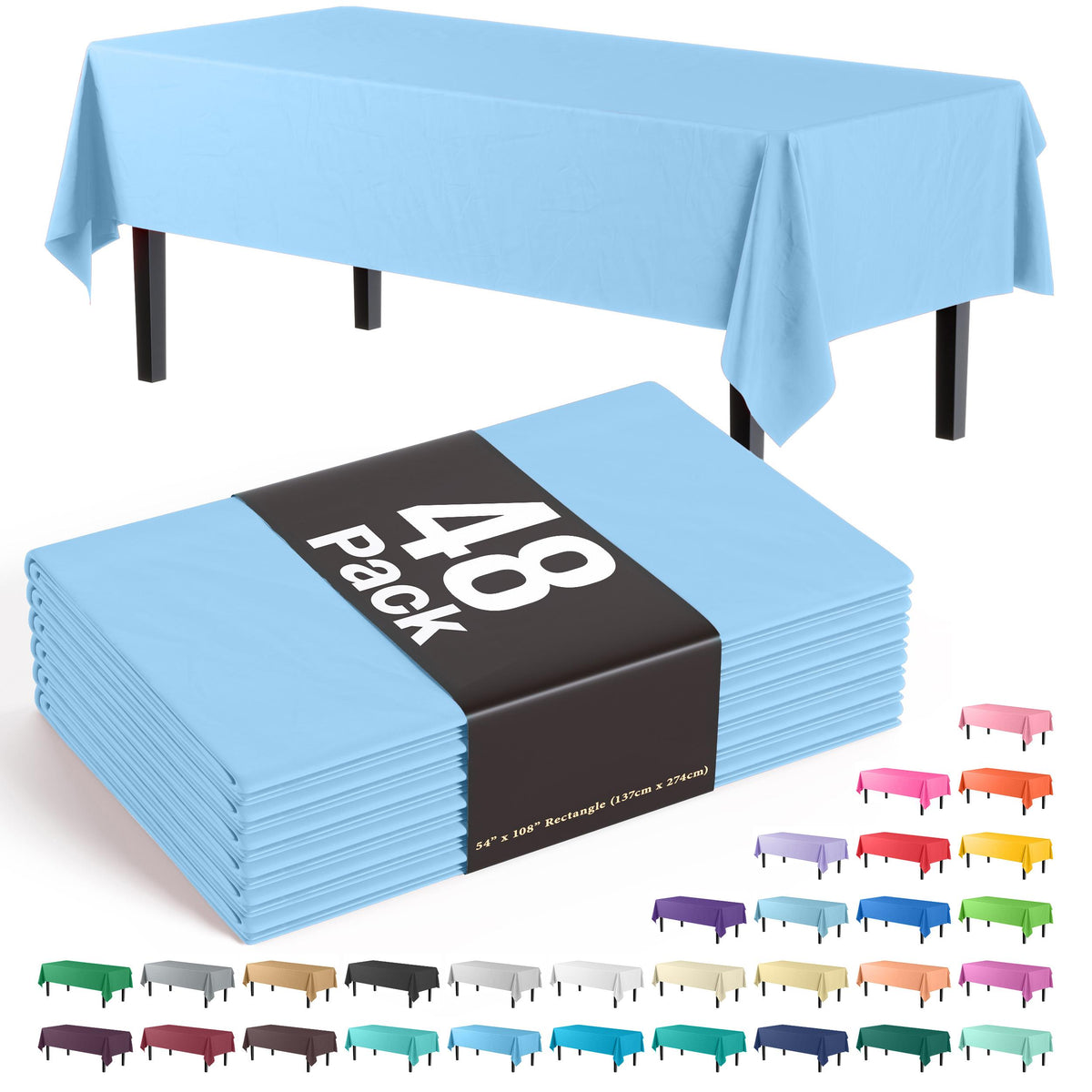 Light Blue Plastic Table Covers | 48 Count