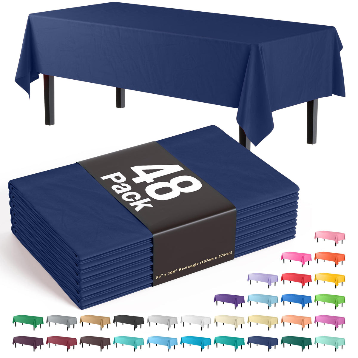 Navy Plastic Table Covers | 48 Count