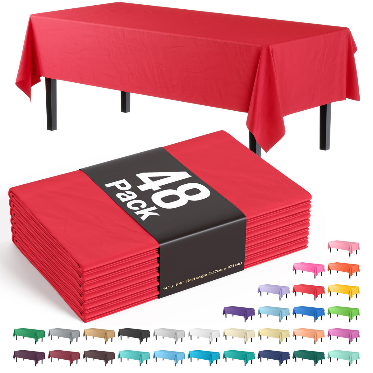 Red Plastic Table Covers | 48 Count