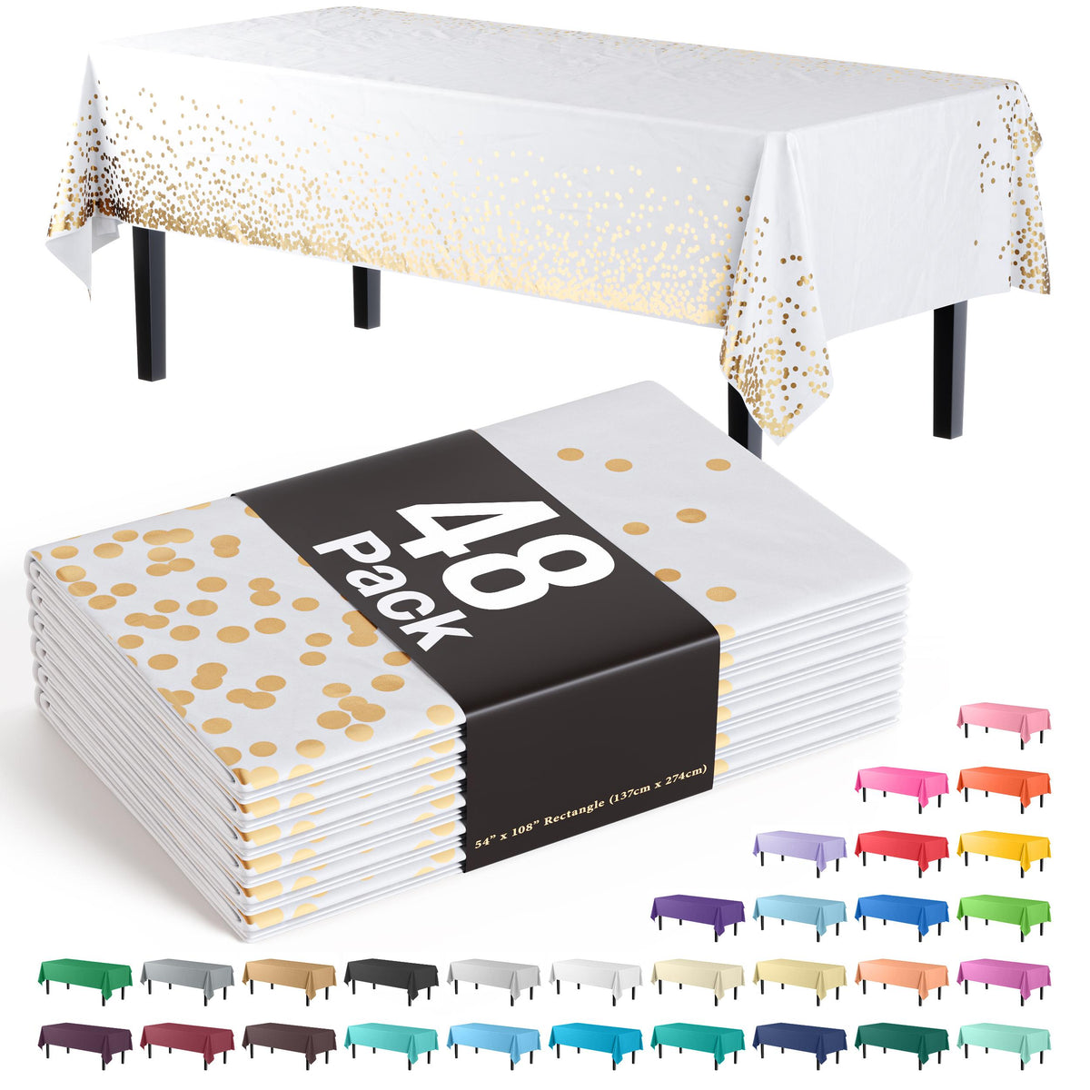 White & Gold Celebrate Printed Table Covers | 48 Count