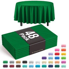 Emerald Green Round Plastic Table Covers | 48 Count