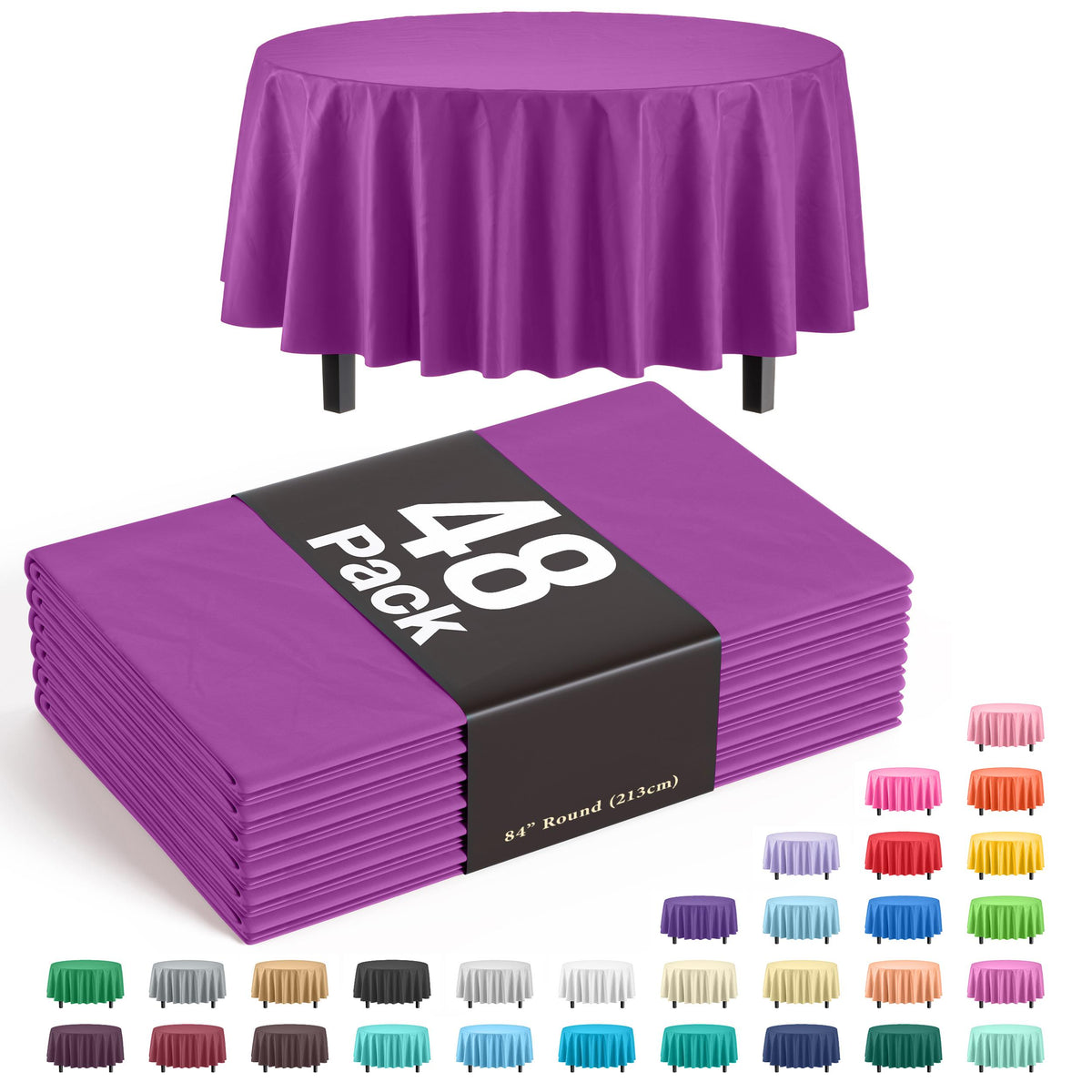 Magenta Round Plastic Table Covers | 48 Count