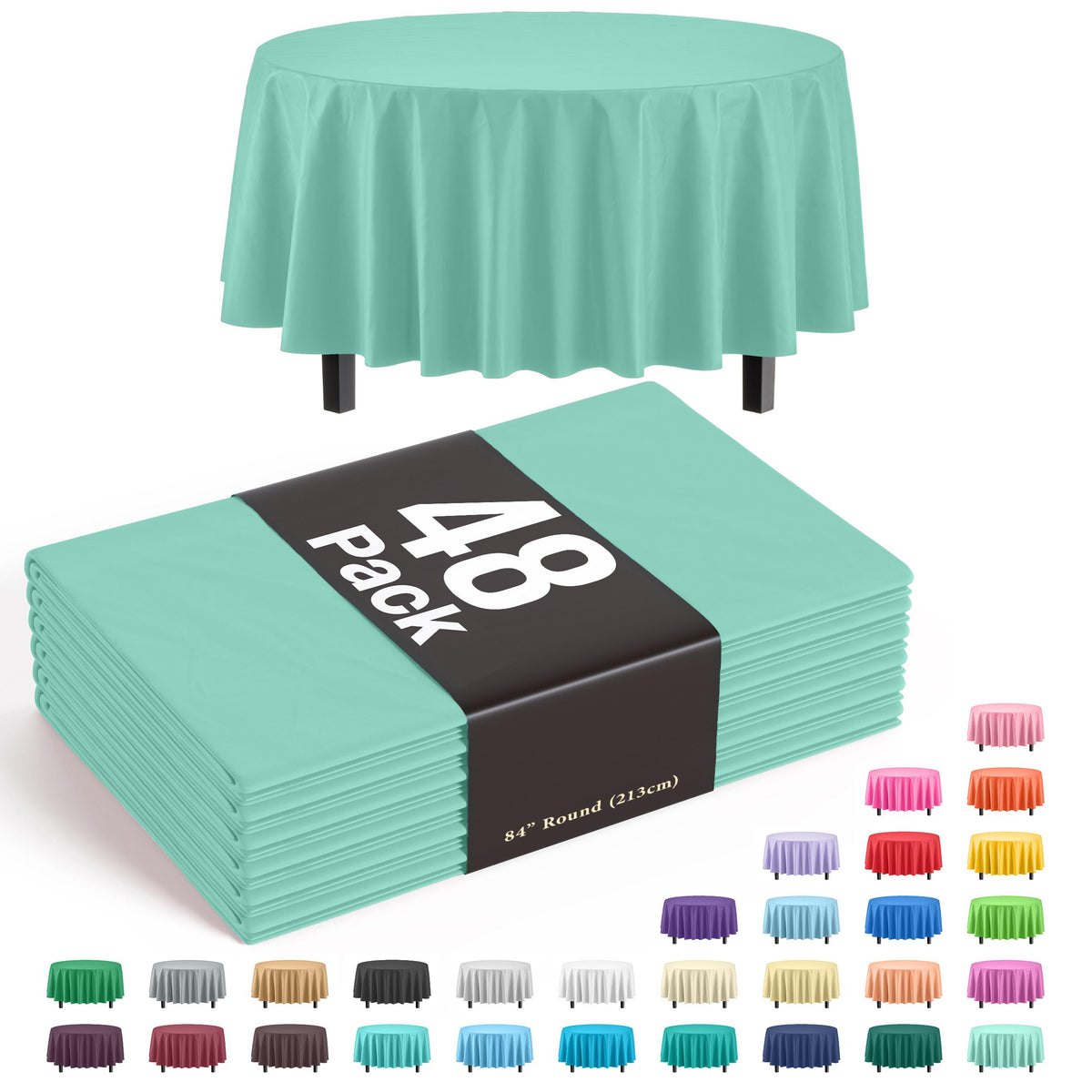 Mint Round Plastic Table Covers | 48 Count