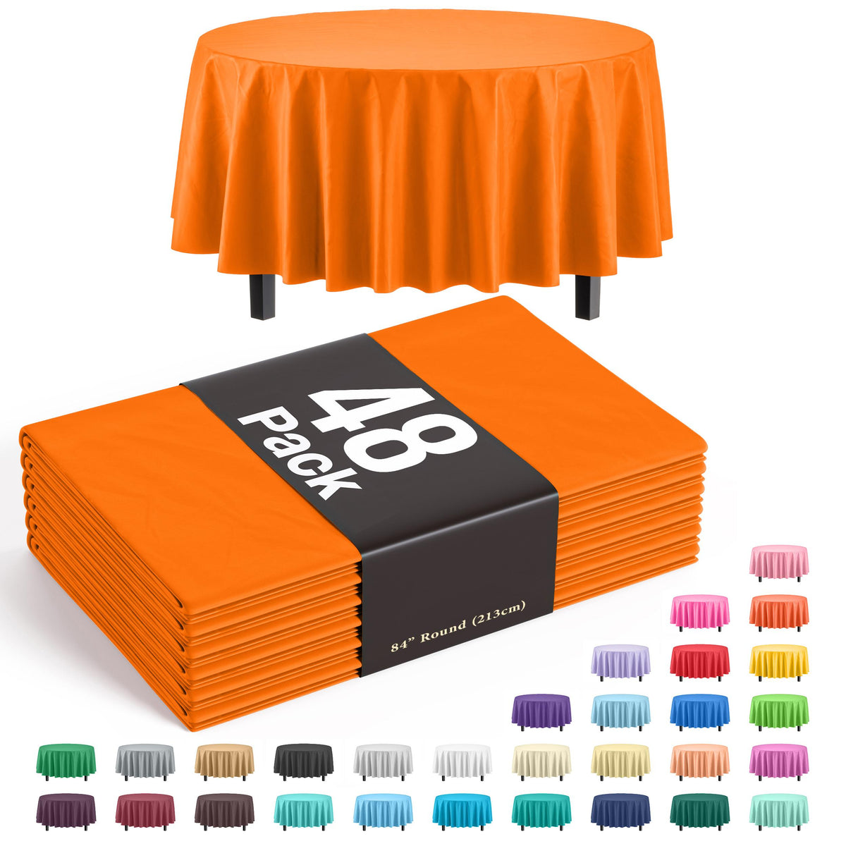 Orange Round Plastic Table Covers | 48 Count