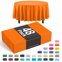 Orange Round Plastic Table Covers | 48 Count