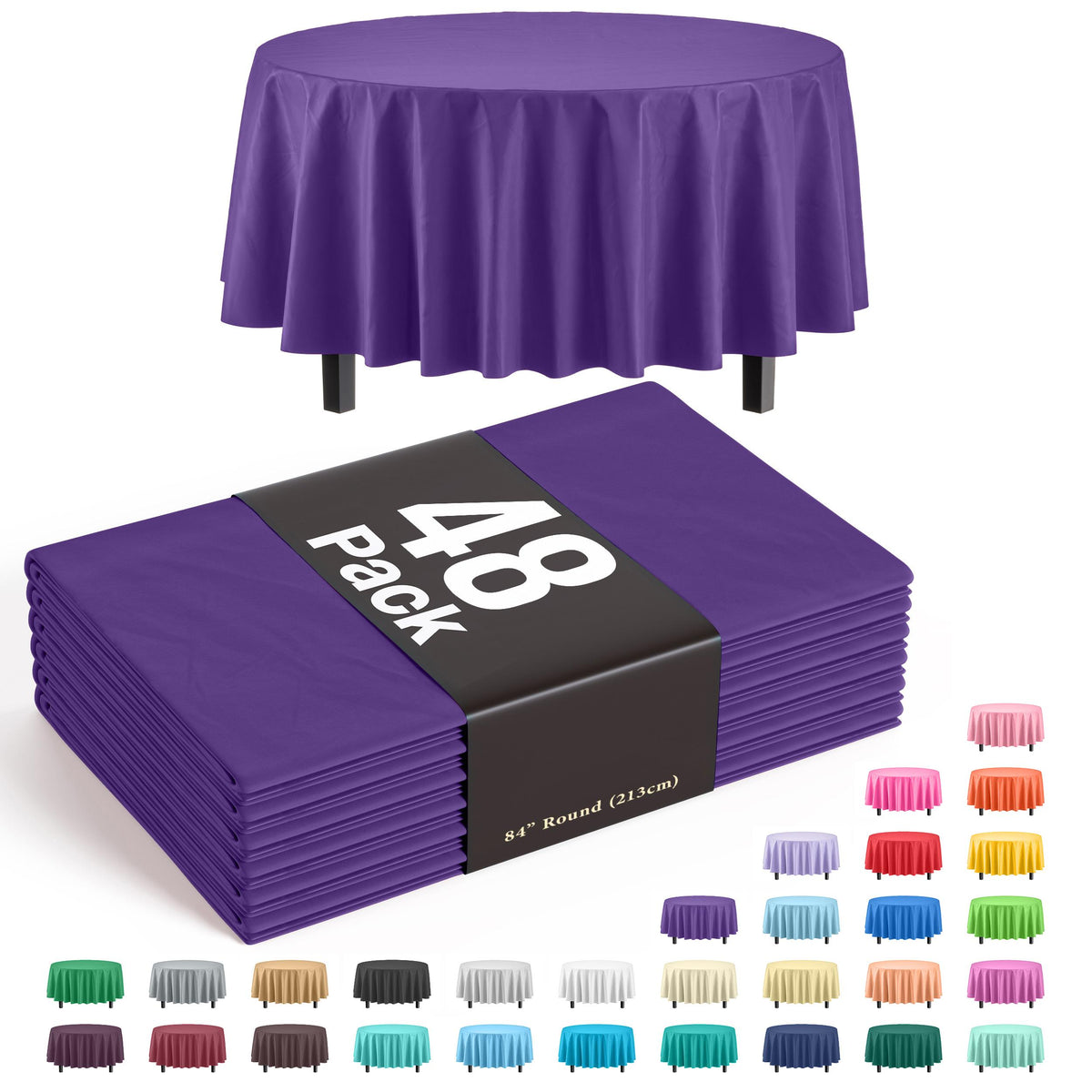 Purple Round Plastic Table Covers | 48 Count