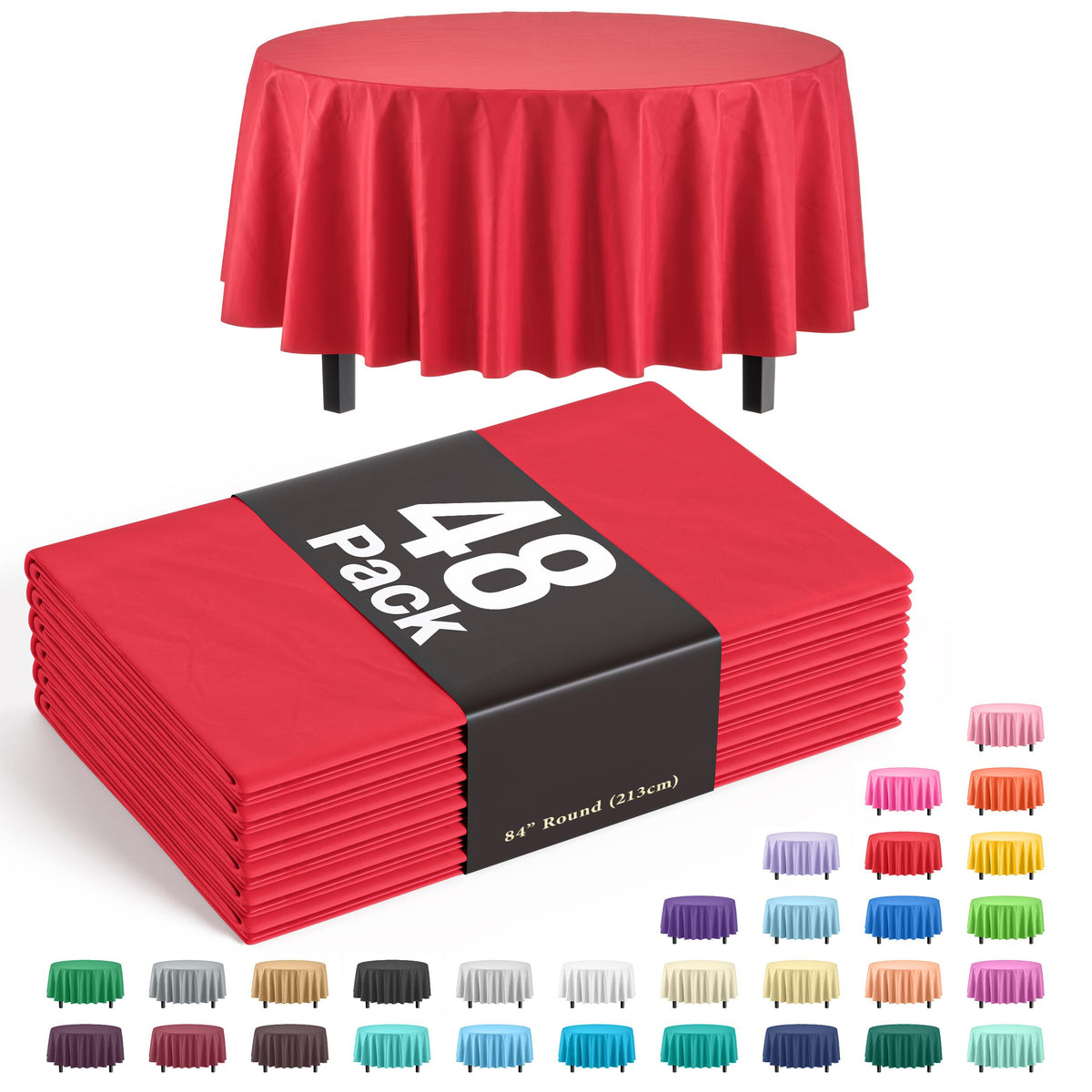 Red Round Plastic Table Covers | 48 Count