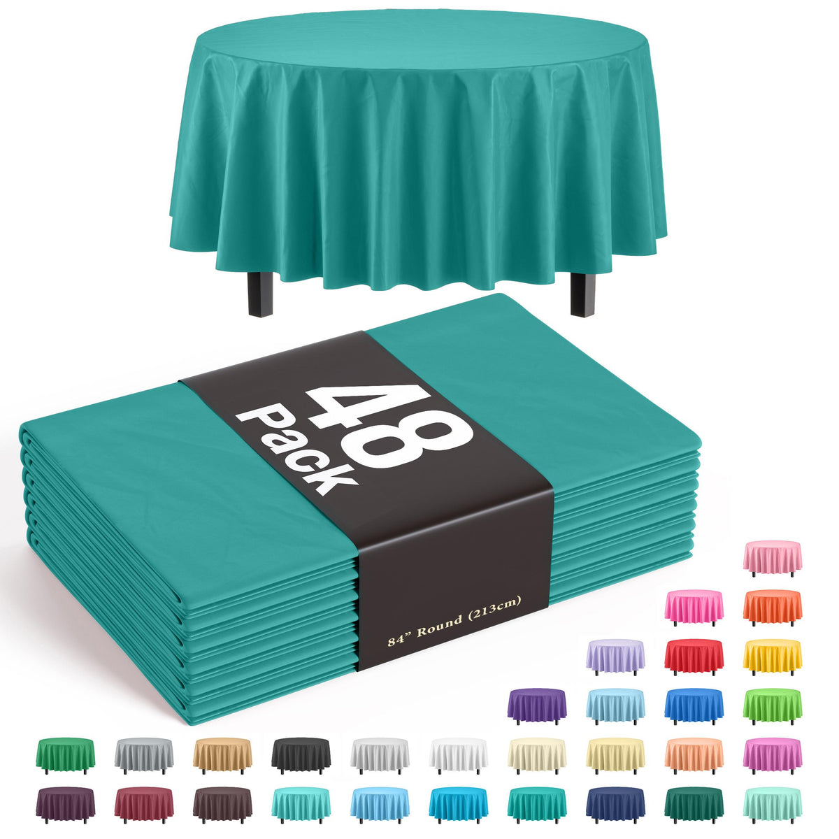 Teal Round Plastic Table Covers | 48 Count