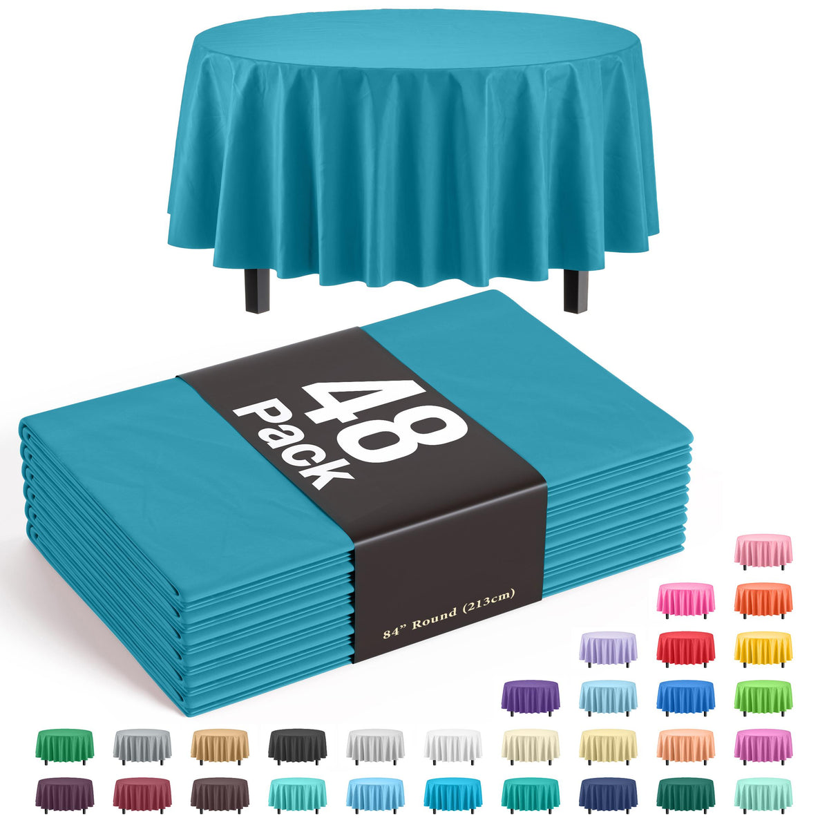 Turquoise Round Plastic Table Covers | 48 Count