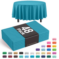 Turquoise Round Plastic Table Covers | 48 Count