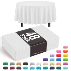 White Round Plastic Table Covers | 48 Count