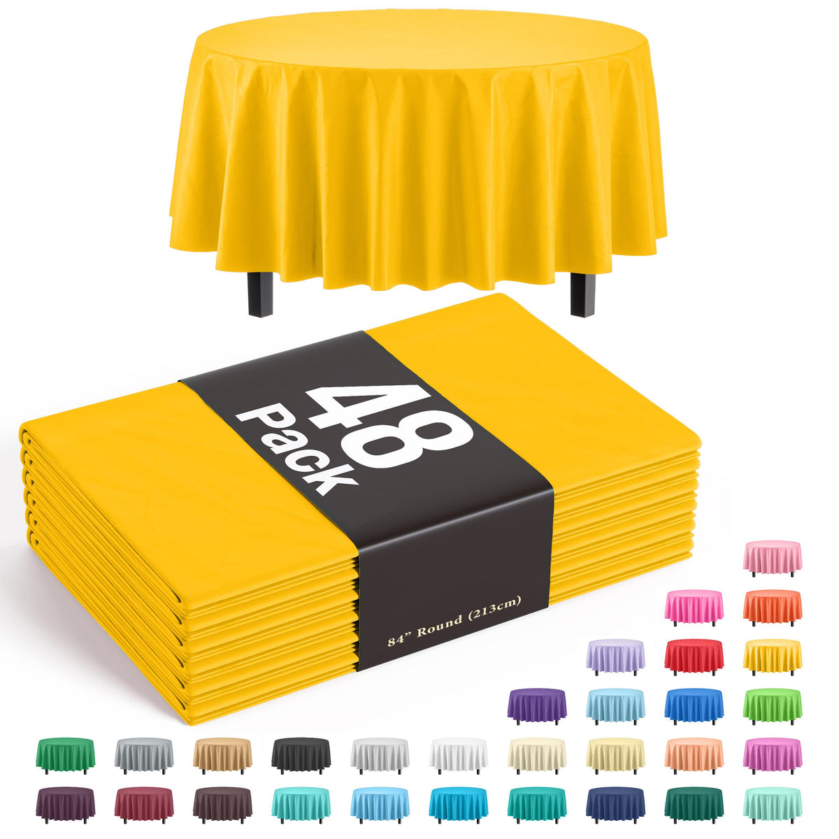 Yellow Round Plastic Table Covers | 48 Count