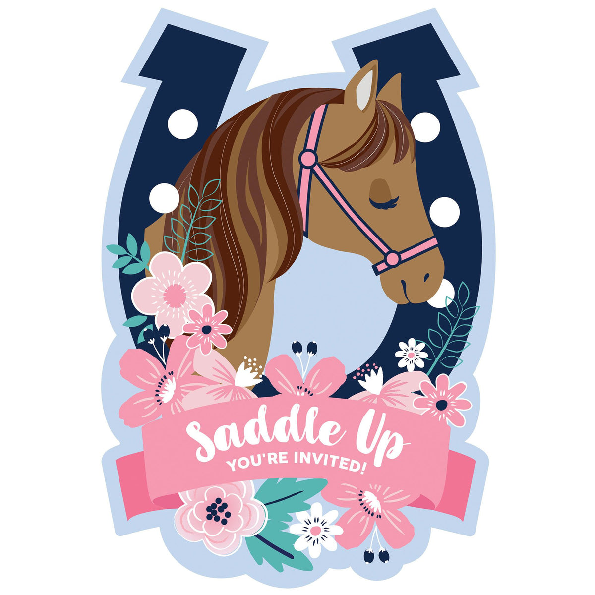 Saddle Up Horse Invitations with Envelopes, Pink/Blue, 8-ct - Pack of 6
