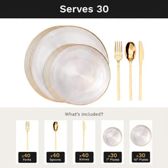 Clear Luster Deluxe Set | Plates & Gold Cutlery | Serves 30