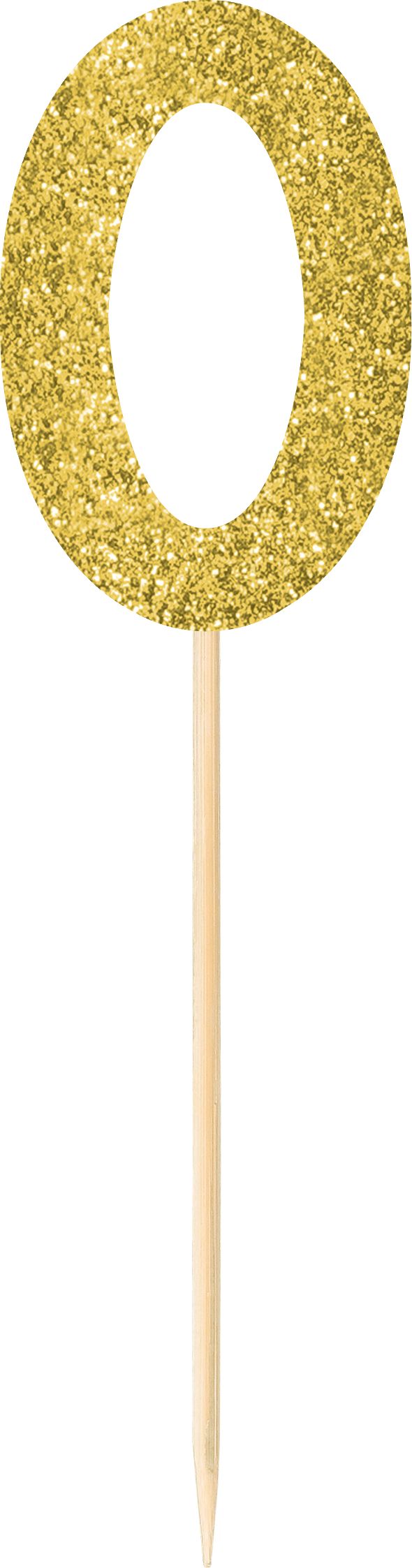 Glitter Gold Number 0 Pick Signs, 7.5 inch, 4-ct - Case of 72