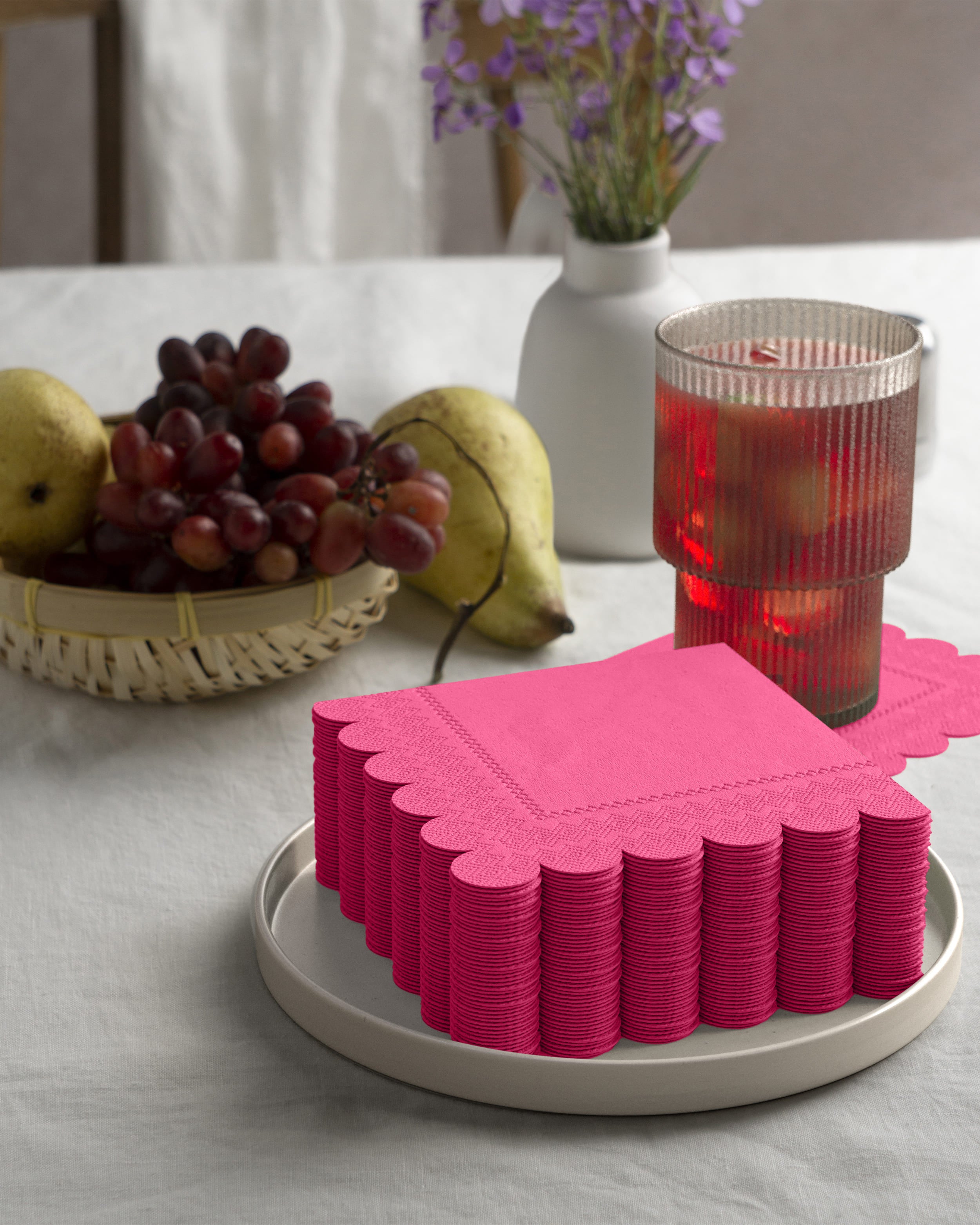 Cerise Scallop Beverage Napkins | 100 Count