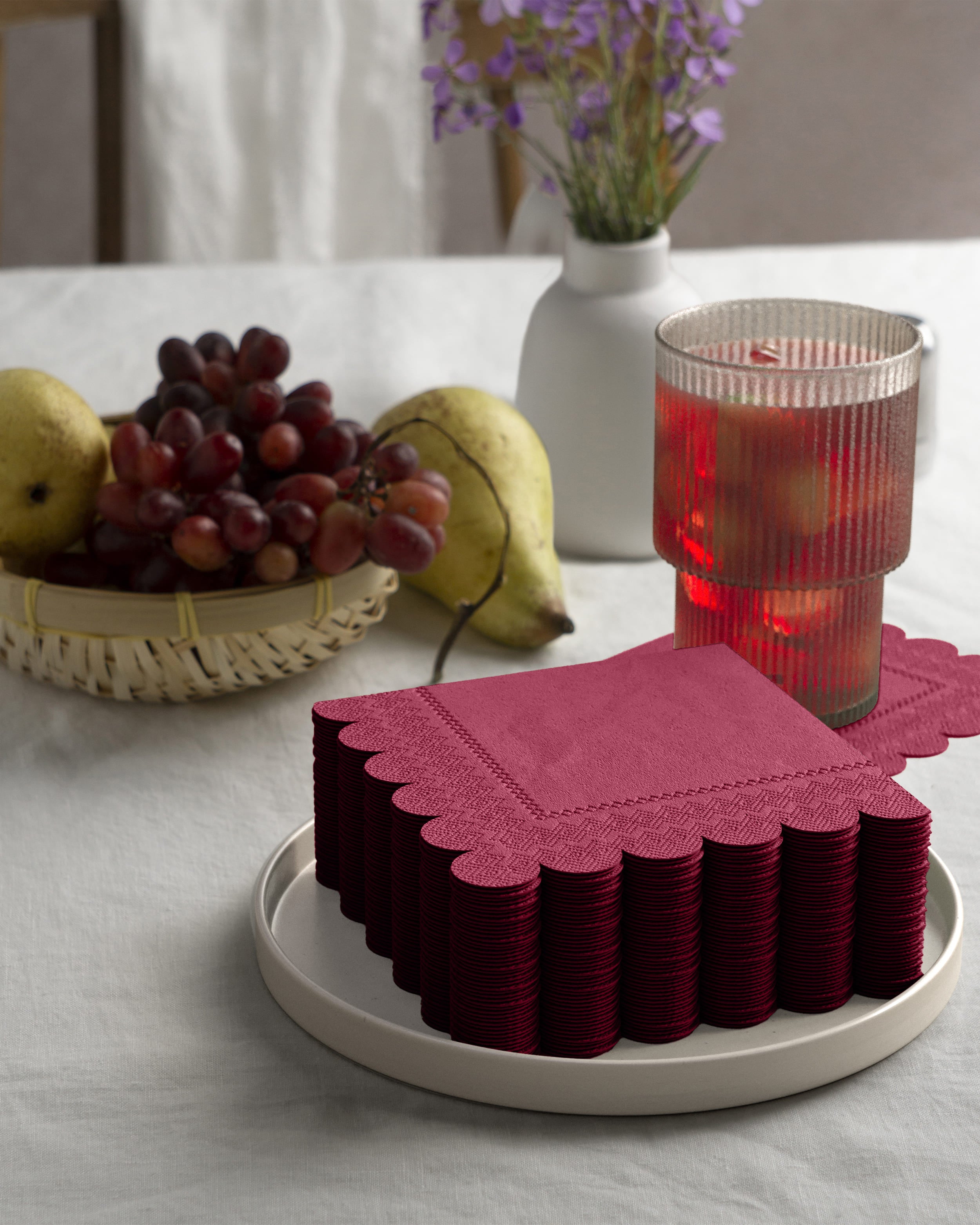 Burgundy Scallop Beverage Napkins | 100 Count