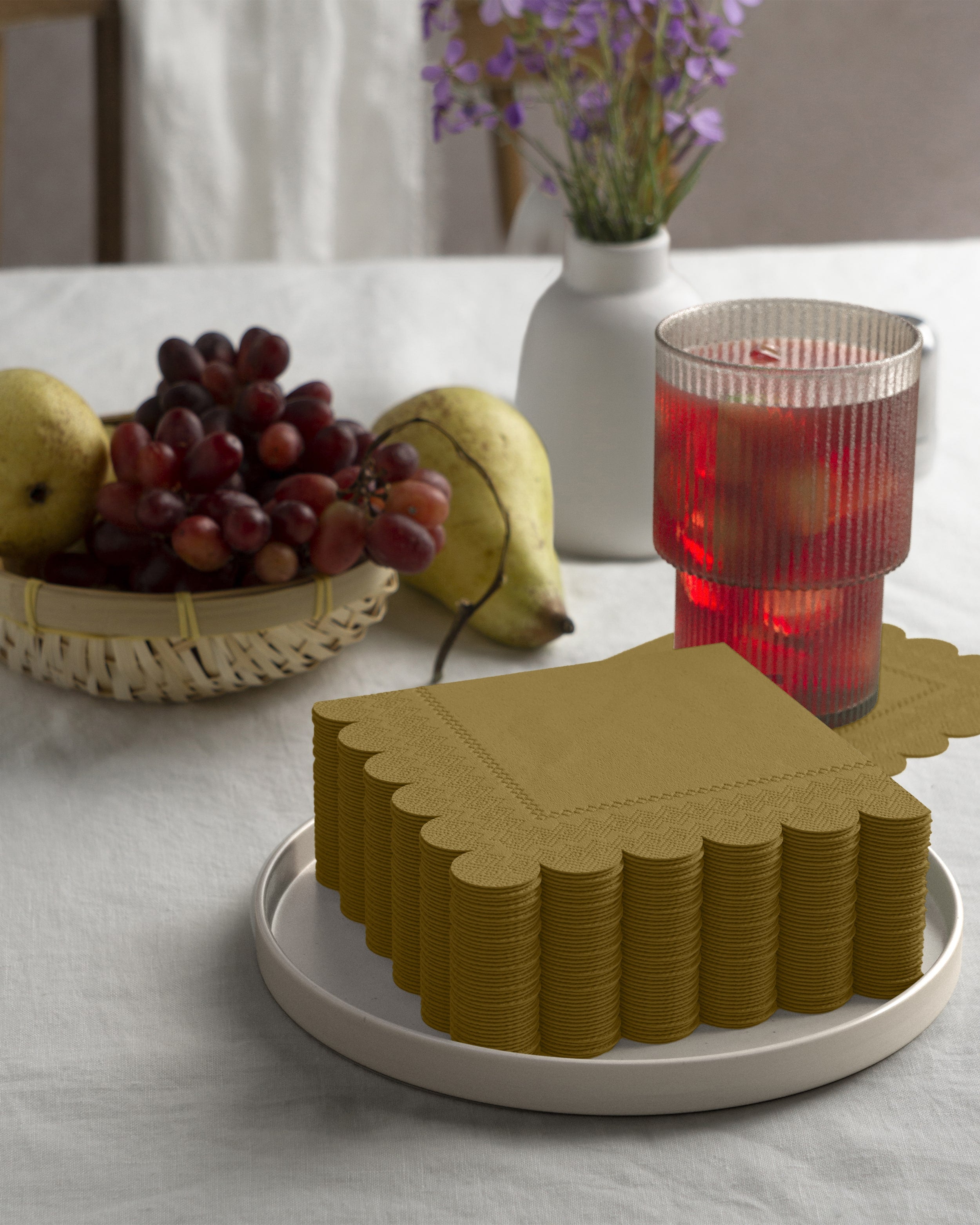 Gold Scallop Beverage Napkins | 100 Count
