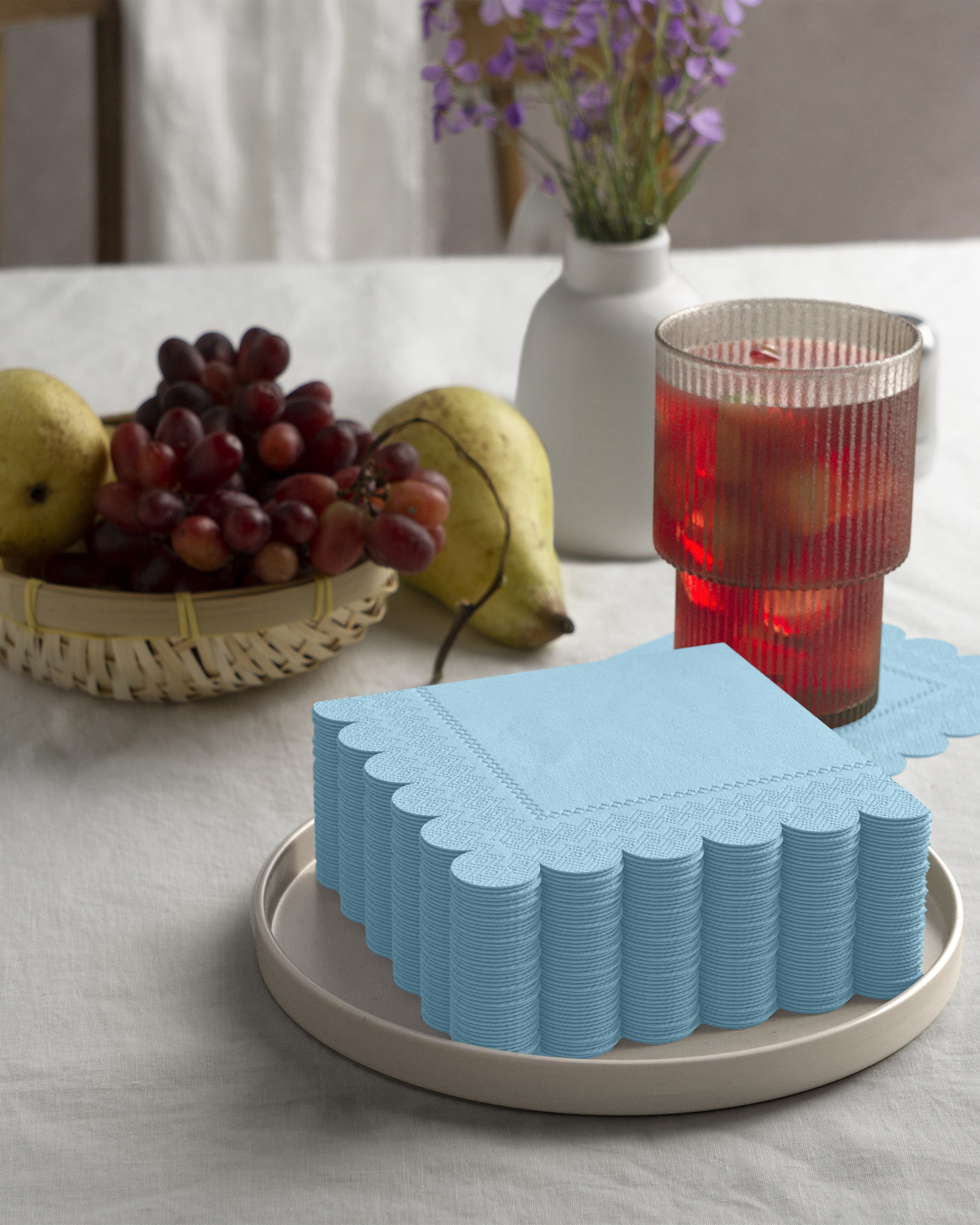 Light Blue Scallop Beverage Napkins | 100 Count