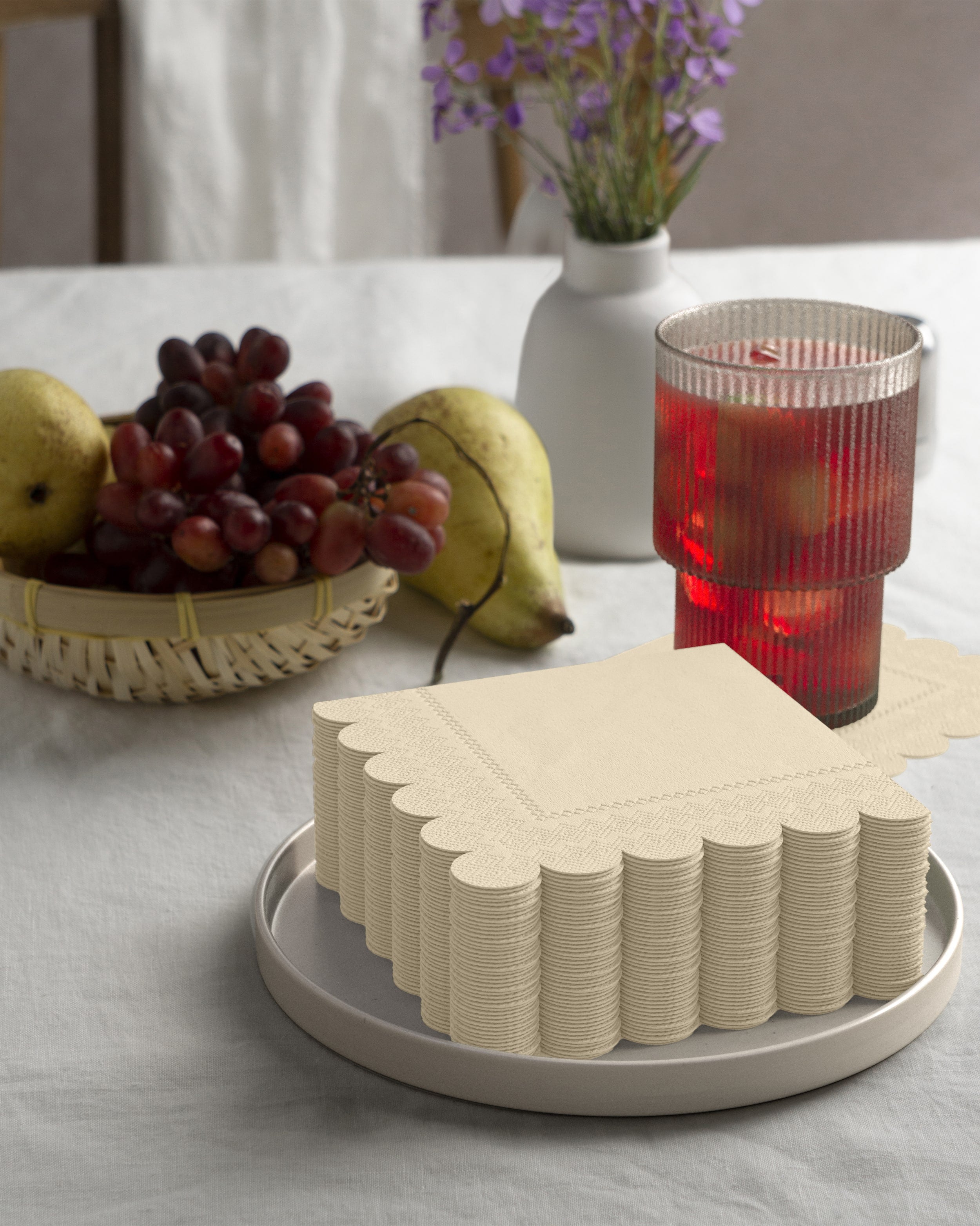 Ivory Scallop Beverage Napkins | 100 Count