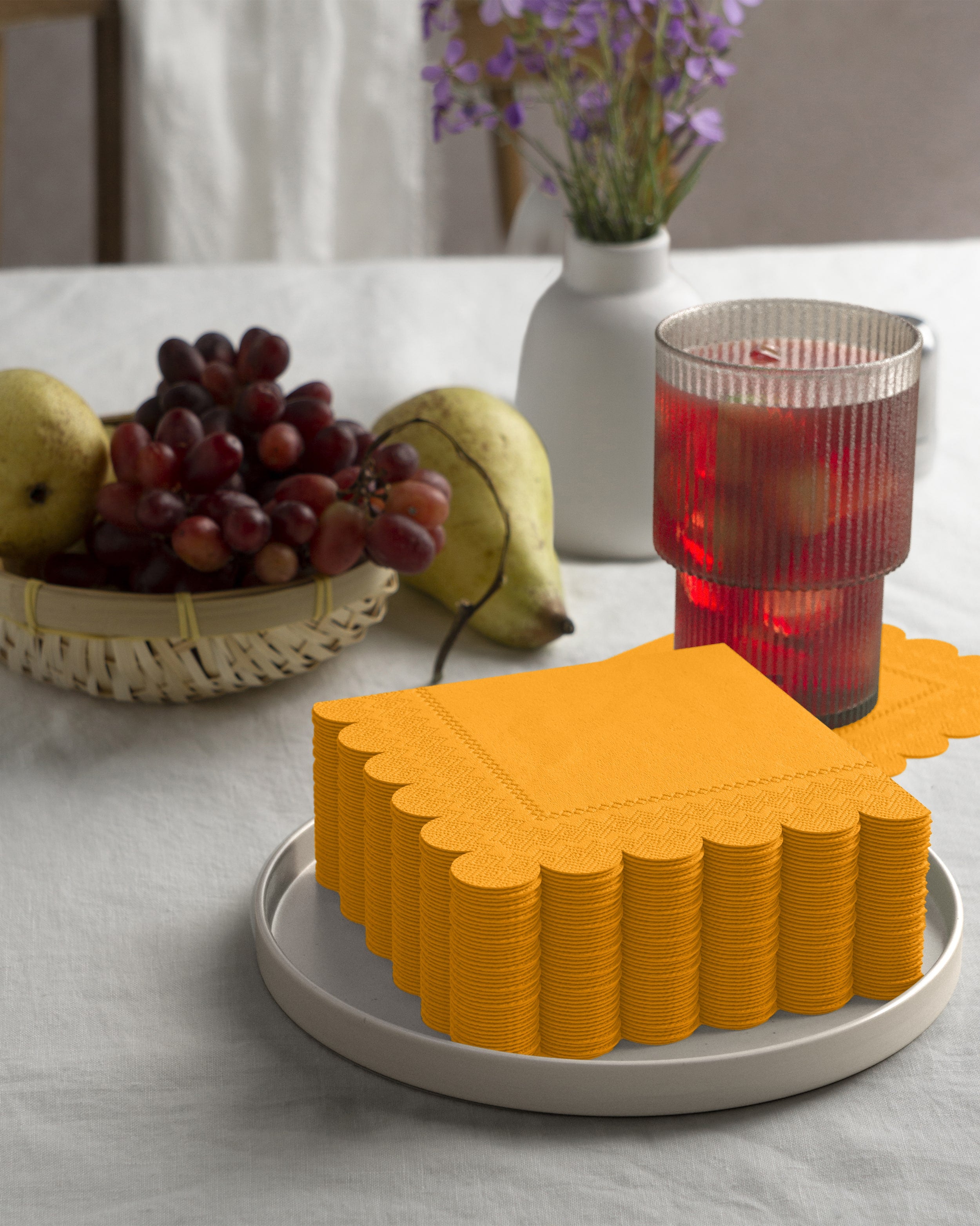 Yellow Scallop Beverage Napkins | 100 Count