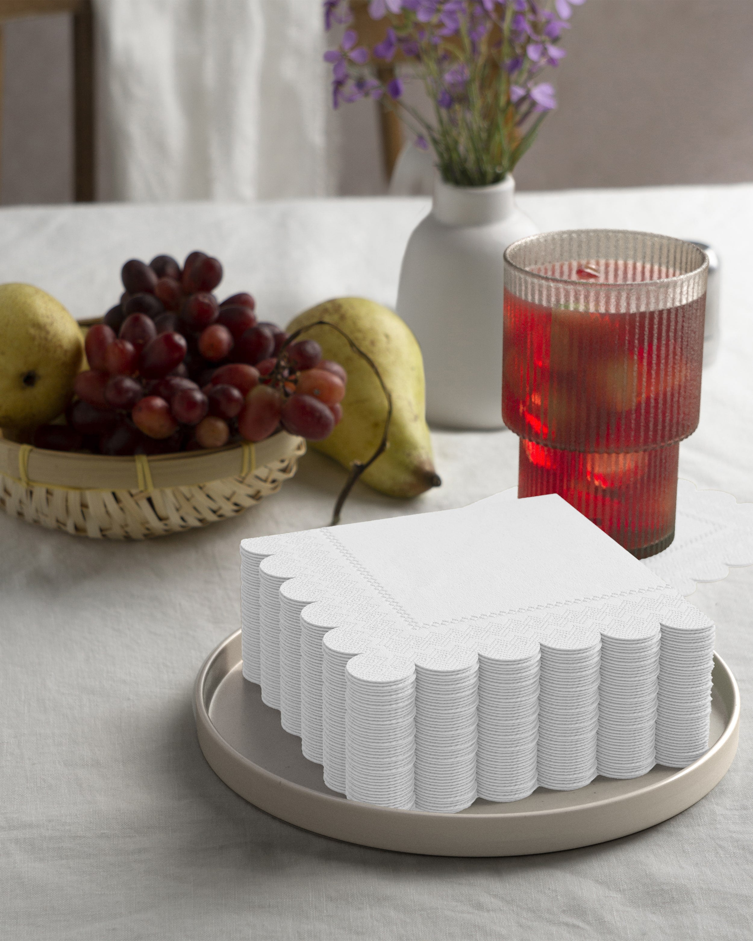 White Scallop Beverage Napkins | 100 Count