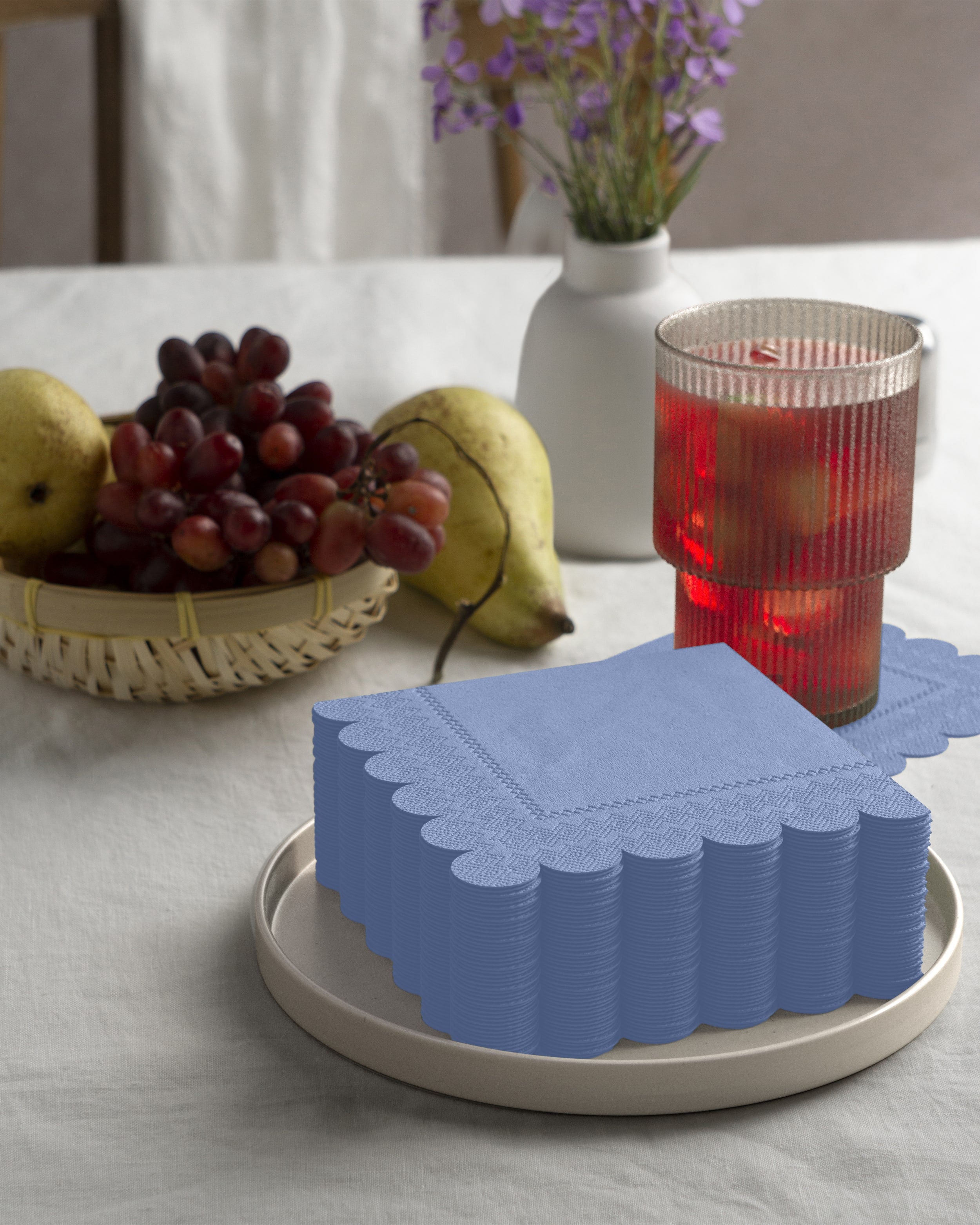 Silver Scallop Beverage Napkins | 100 Count