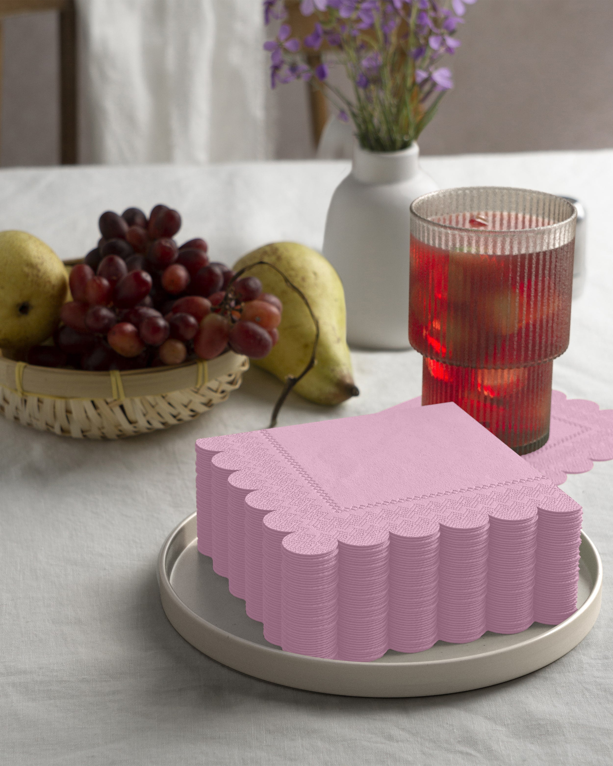 Pink Scallop Beverage Napkins | 100 Count