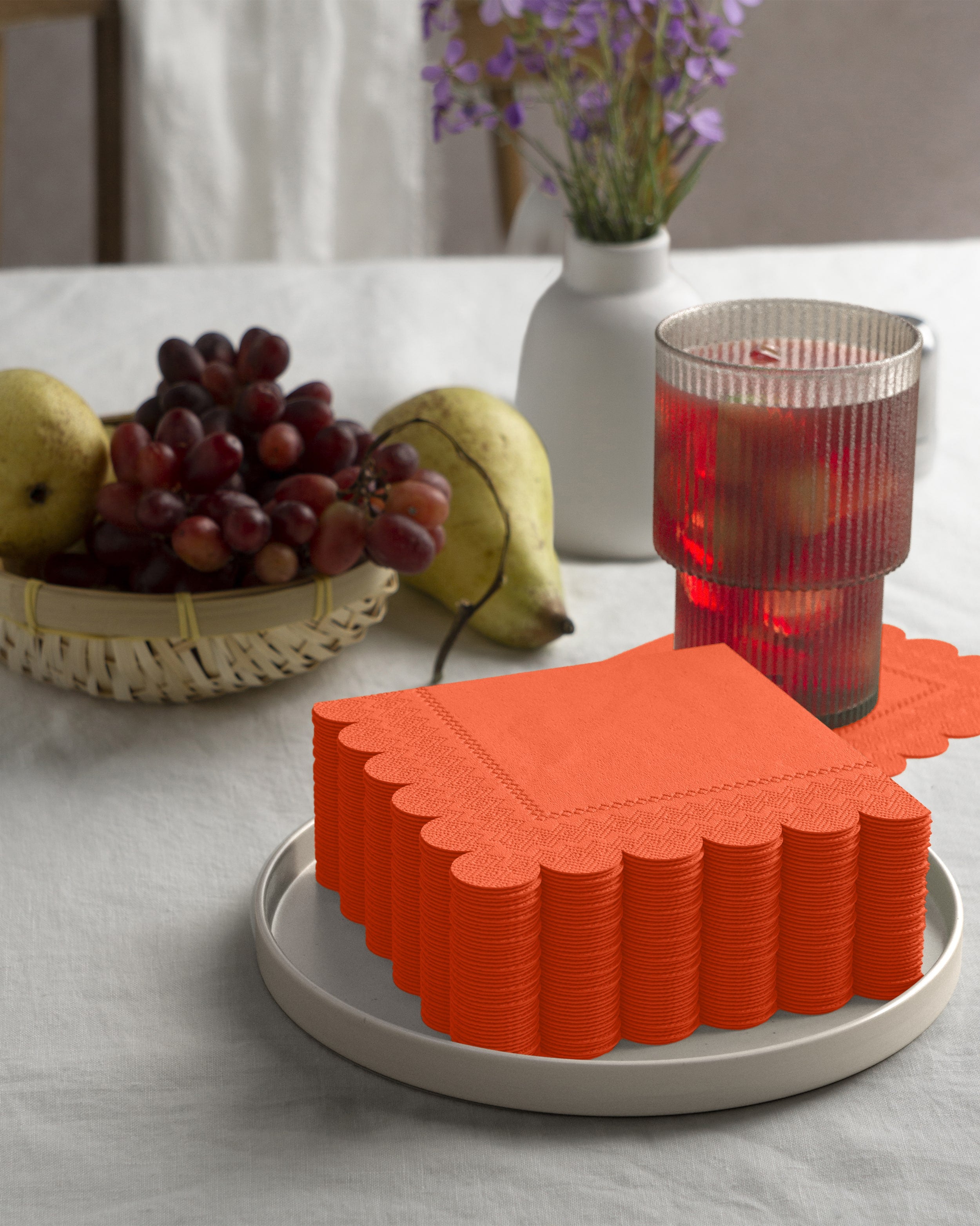 Orange Scallop Beverage Napkins | 100 Count