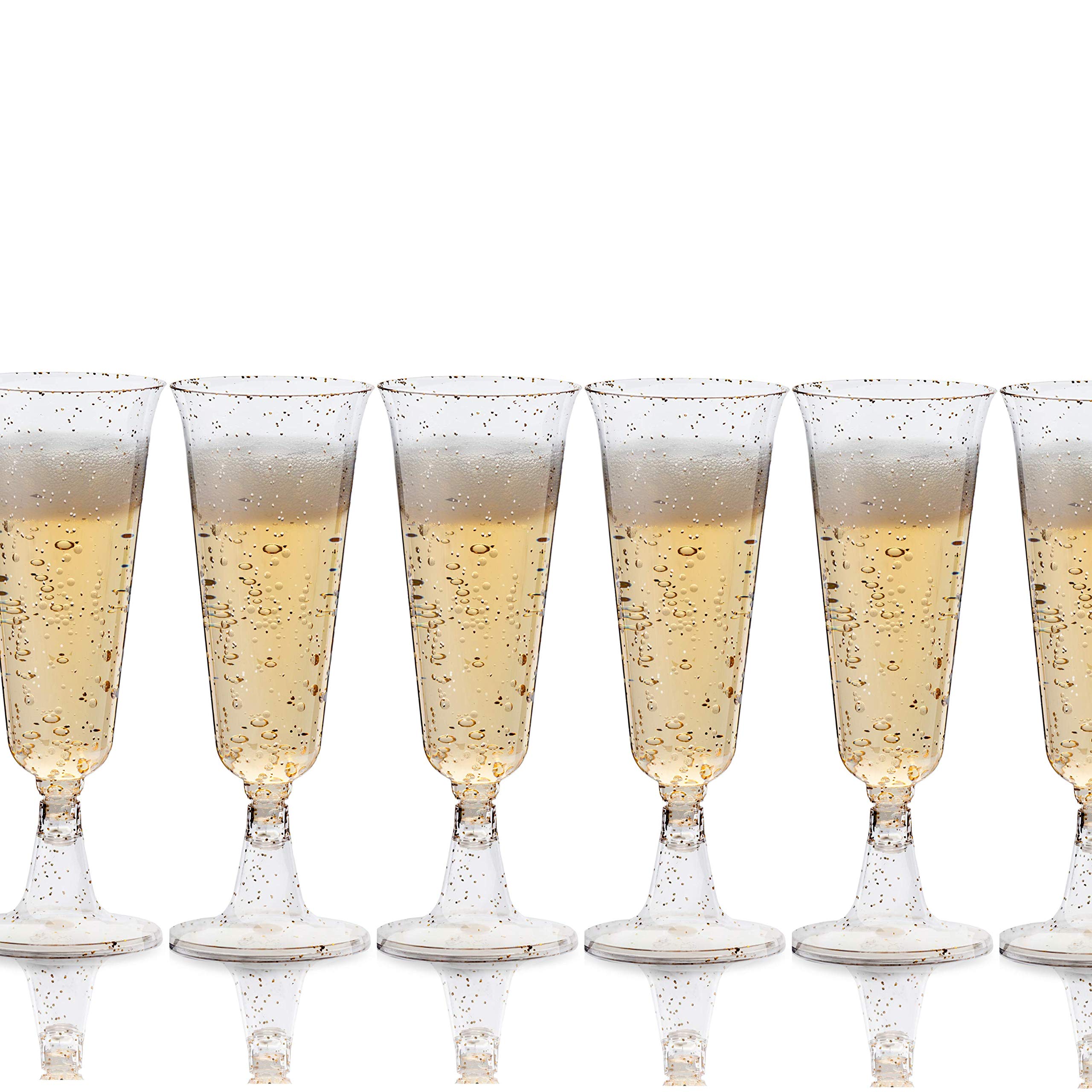 5 Oz. Gold Sparkle Plastic Flute Glasses | 24 Count