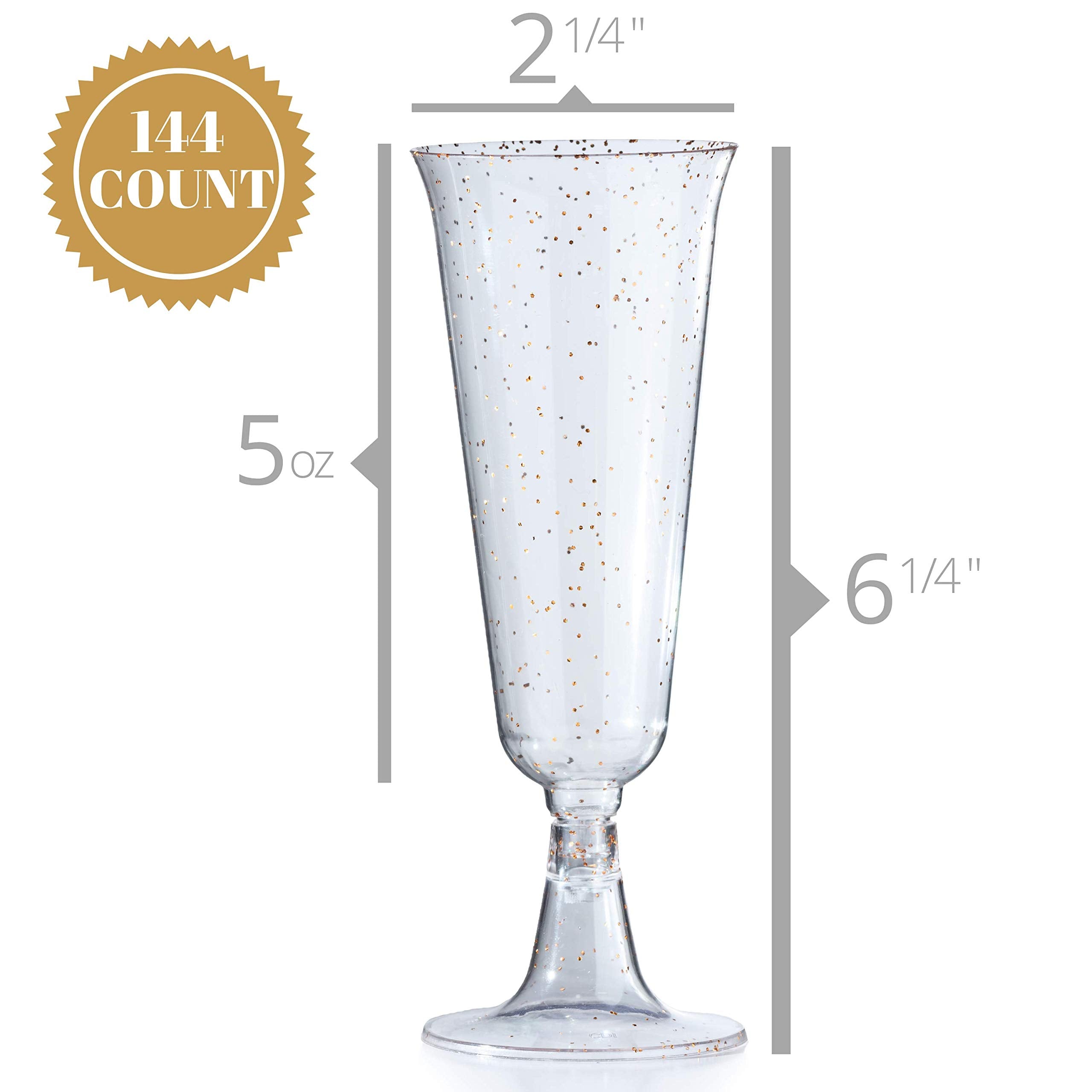 5 Oz. Gold Sparkle Plastic Flute Glasses | 24 Count