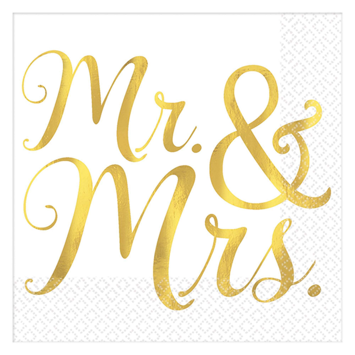 Mr & Mrs Beverage Napkins, White/Gold, 5-inch, 16-ct, 2-ply - Pack of 2