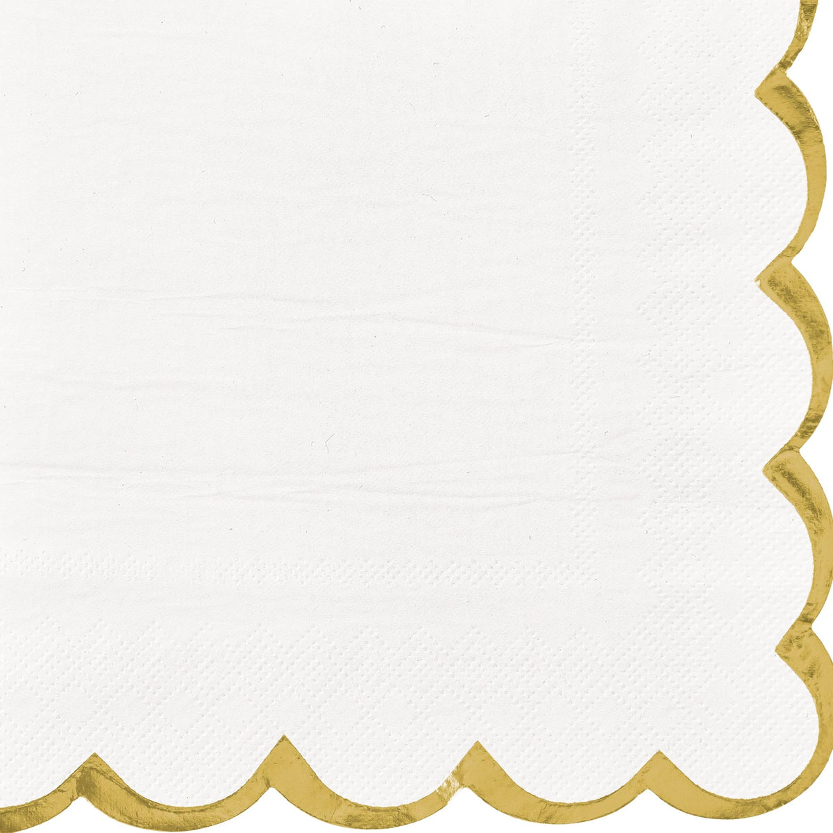 White Scalloped Beverage Napkins with Gold Hot Stamped Edge | 192 Count