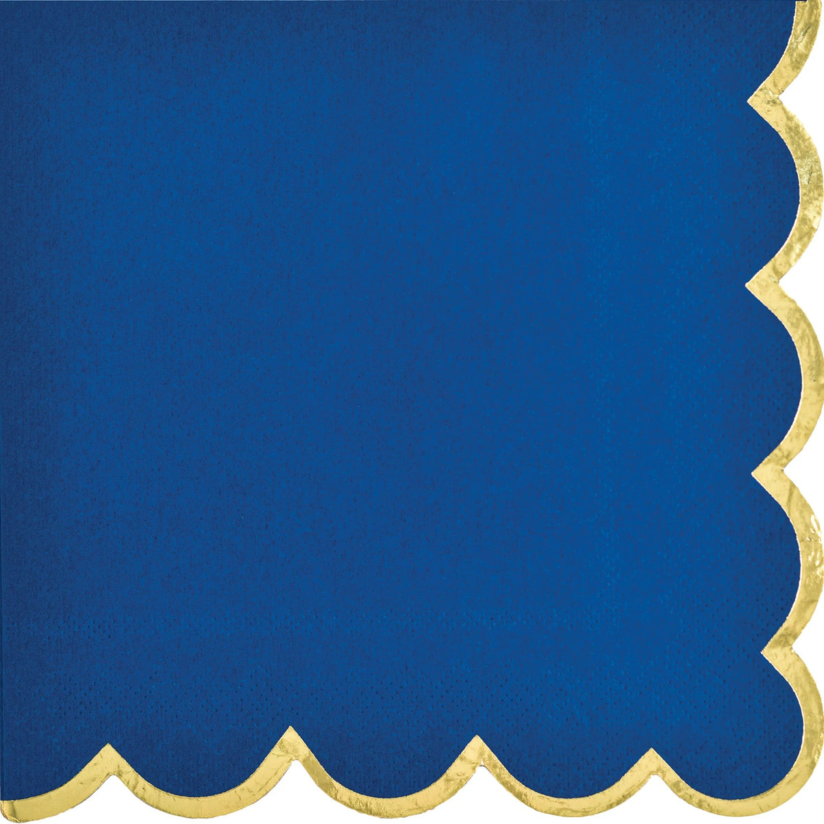Royal Blue Scalloped Beverage Napkins with Gold Edge, 16-pk | Case of 144