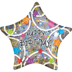 Star Shaped Holographic Happy Birthday Foil Balloon - 18 Inch - Case of 100