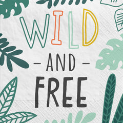Get Wild "Wild & Free" Beverage Napkins, White/Blue, 5-inch, 16-ct - Case of 72