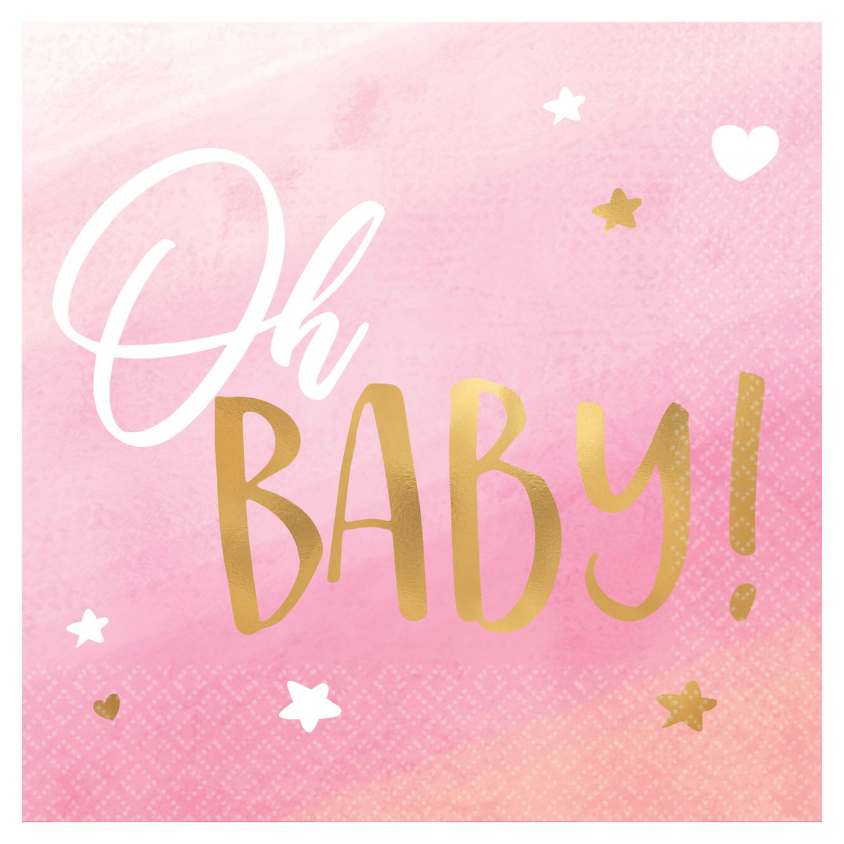 Oh Baby Beverage Napkins, Pink/Gold, 5 inch, 16-ct - Pack of 2