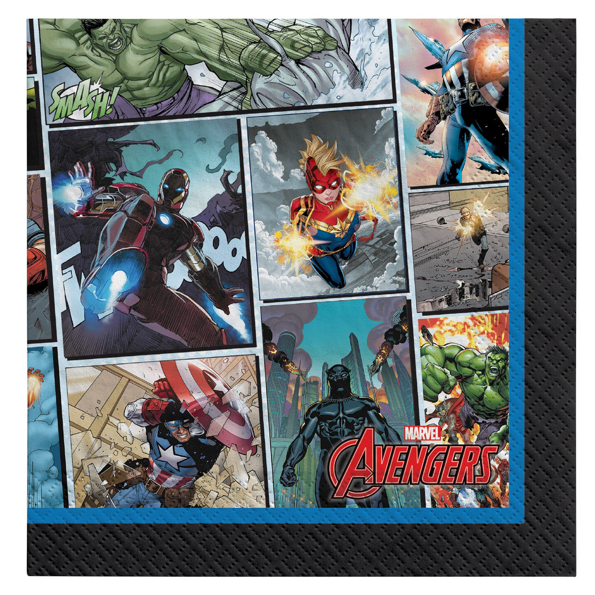 Marvel Avengers Beverage Napkins, Black/Blue, 5-inch, 16-ct - Case of 72