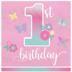 Butterfly Garden 1st Birthday Beverage Napkins, 16-ct - Case of 72