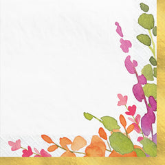 Romantic Floral Beverage Napkins, Gold/Orange/Purple, 5-inch, 16-ct - Pack of 2