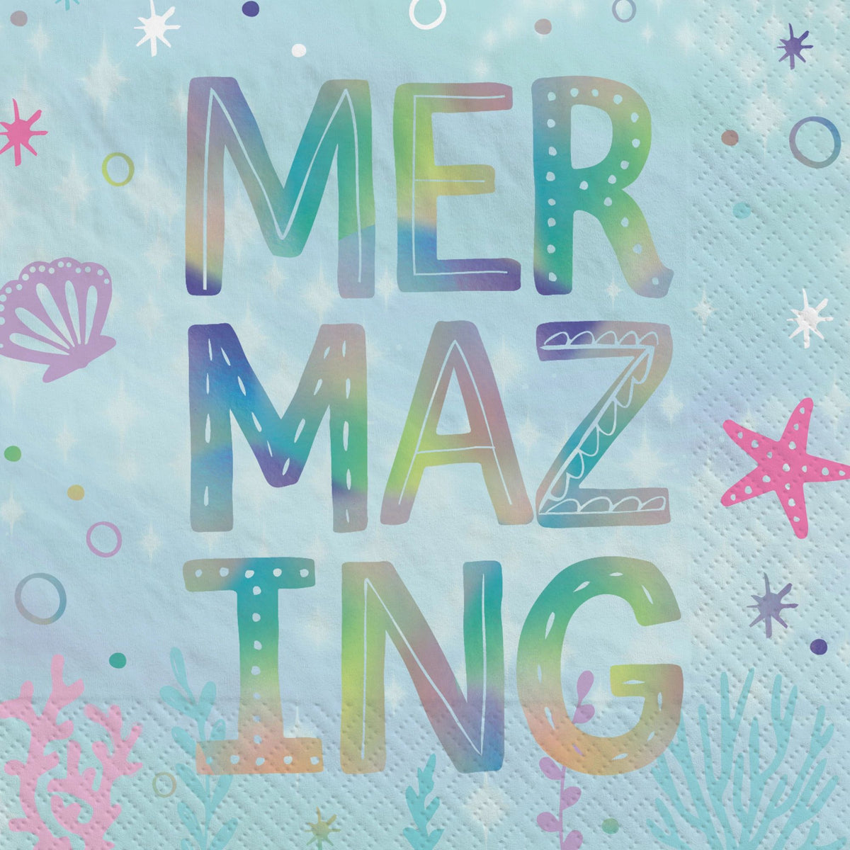 Shimmering Mermaids Beverage Napkins, Blue, 5-inch, 16-ct - Pack of 2
