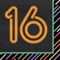 Neon 16 Birthday Beverage Napkins - 16-ct - Pack of 2