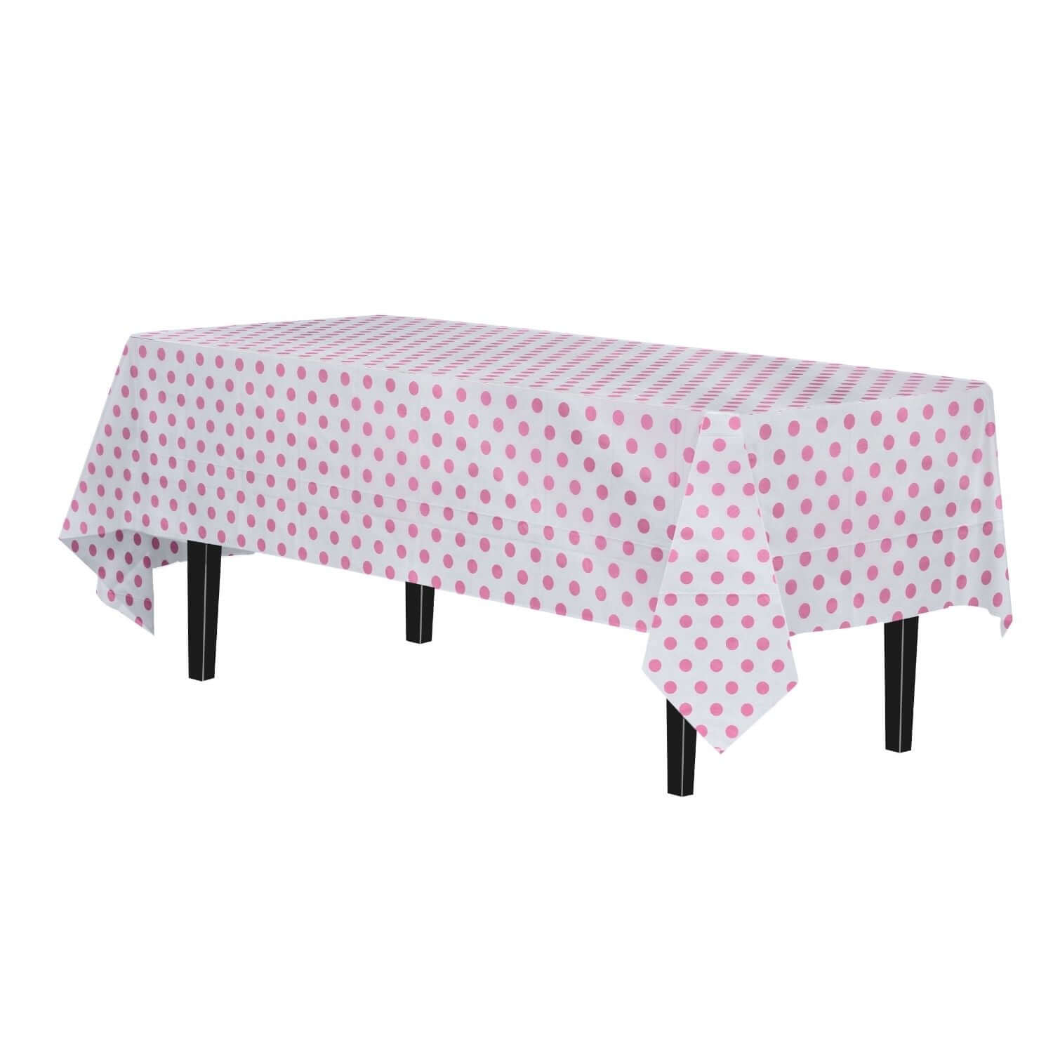 Pink Polka Dot Printed Plastic Table Cloth | 48 Count