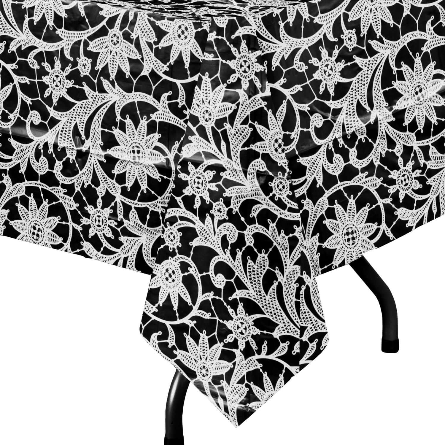 White Lace Printed Plastic Table Cloth | 48 Count