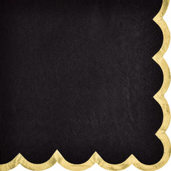 Sophisticated Black Lunch Napkins with Gold Scalloped Edge, 16-ct - Pack of 12