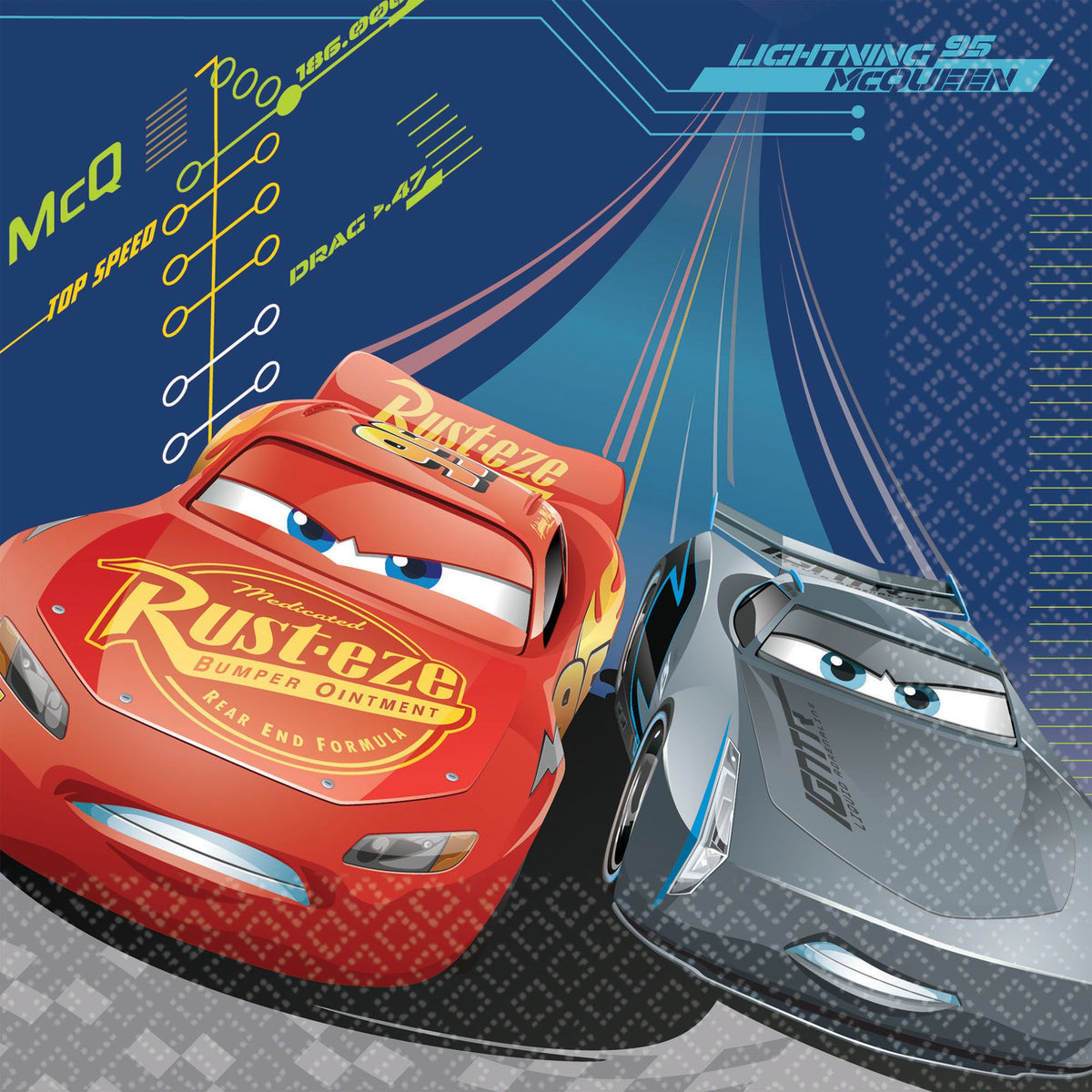 Disney Cars Square Lunch Napkins, Blue/Red, 6.5-inch, 16-ct - Pack of 2
