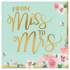 Mint to Be "From Miss to Mrs" Lunch Napkins, Mint/Gold, 6.5-inch, 16-ct - Case of 72