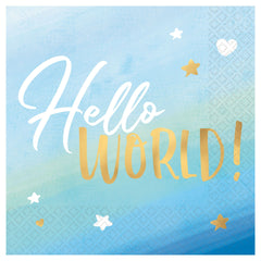 Oh Baby Hello World Lunch Napkins, Blue, 6.5-inch, 16-ct - Pack of 2